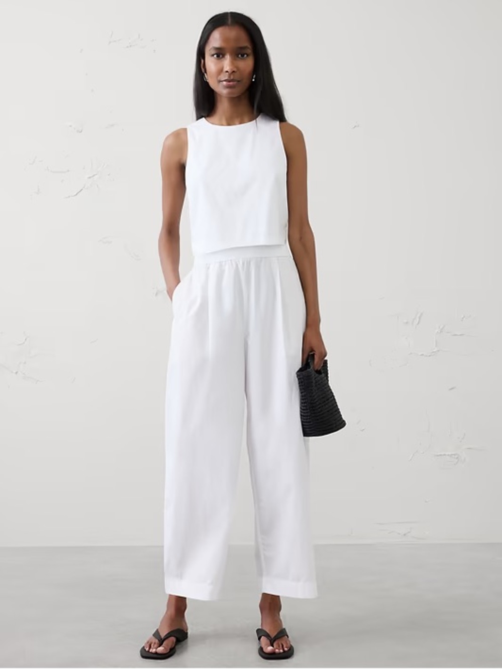NWT! BANANA REPUBLIC WHITE BARREL-LEG HIGH-RISE PULL-ON CROPPED PANT 🎈1️⃣